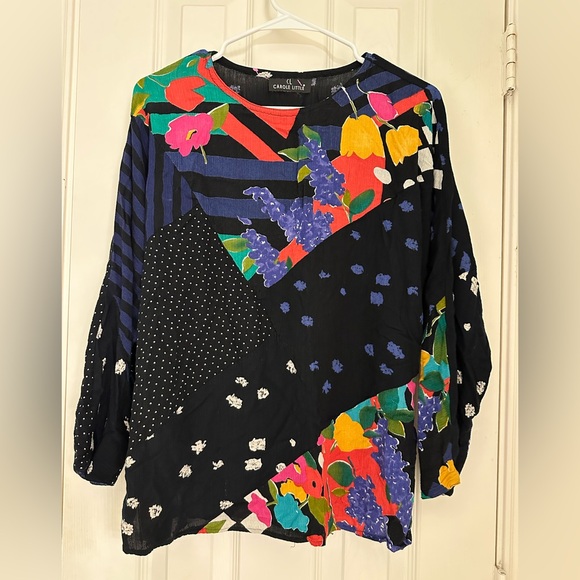 Carole Little Tops - Vintage Carole Little abstract multicolor patchwork long-sleeved blouse size M/L